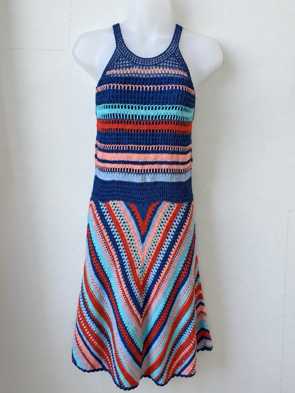 Parker Medium Crochet Knit Chevron Stripe Midi Dress
